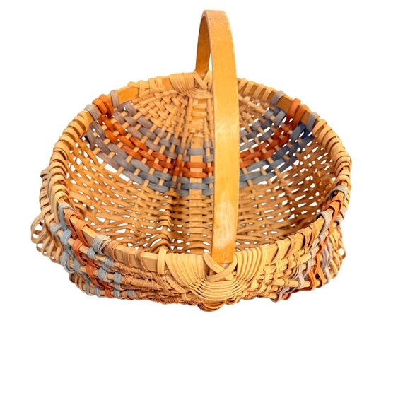 Rustic Wicker Egg Basket Decorative Handle Multicolor Farmhouse Country Style - Picture 12 of 13